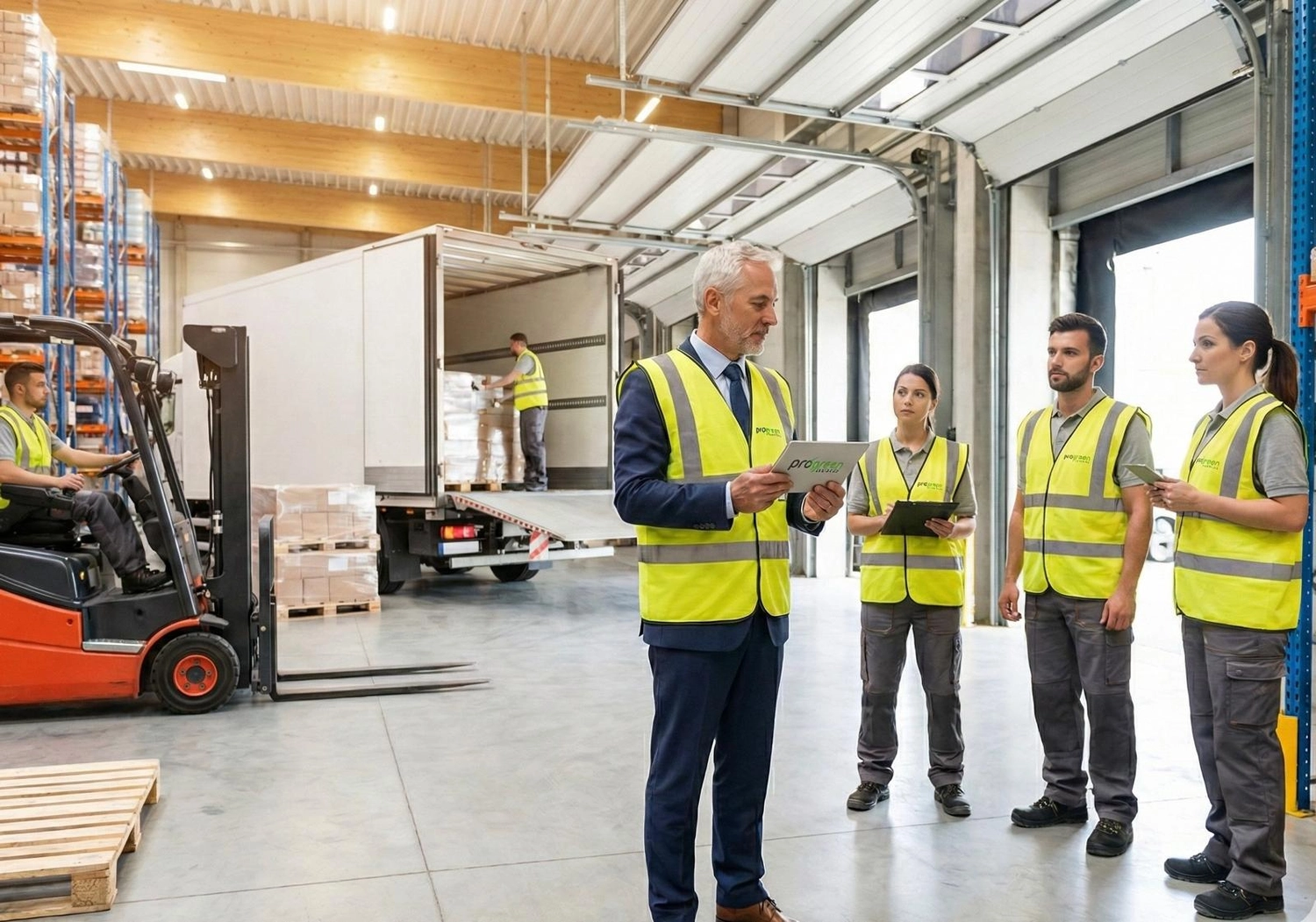 Progreen GmbH – Logistik – Diese Abbildung zeigt einen Moment in einem modernen Logistikzentrum.