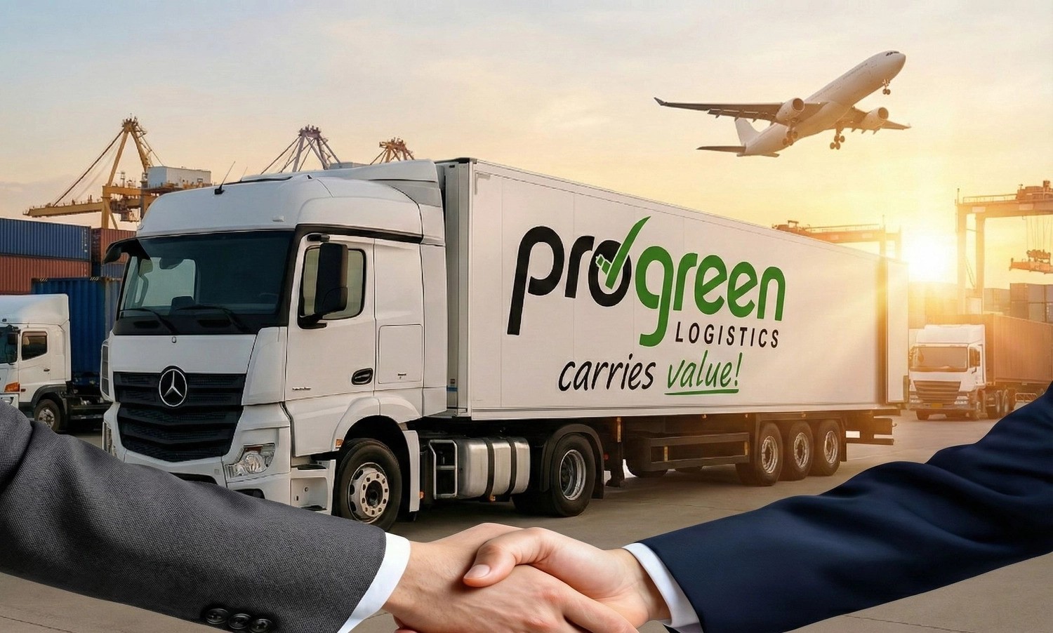 Progreen GmbH – Logistik – Diese Abbildung hebt Progreen Logistics hervor, ein Unternehmen, das globale Frachtdienstleistungen und Transportlösungen anbietet.